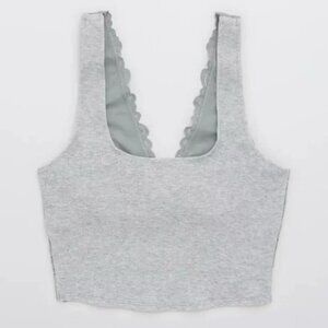 Aerie Lace Waffle Longline Bralette in Light Gray Size S New